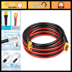 10FT XT60 Extension Cable 10AWG – Male to Female Connector for Solar, RC, Power
