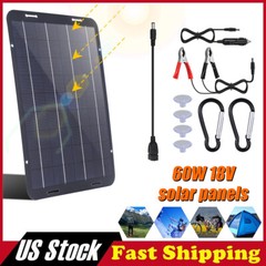 Portable 60W 18V Solar Panel Kit w/ USB & Car Charger for Boat RV Car Camping