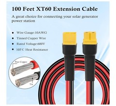 MOOKEERF XT60 Extension Cable 10AWG 100FT Male to Female RC Battery Solar