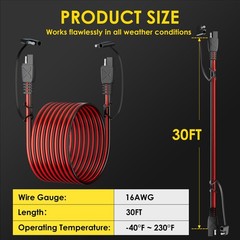 SAE To SAE Extension Cable Pure Copper Cord Wire Connectors W/Adapter 16 AWG 30′
