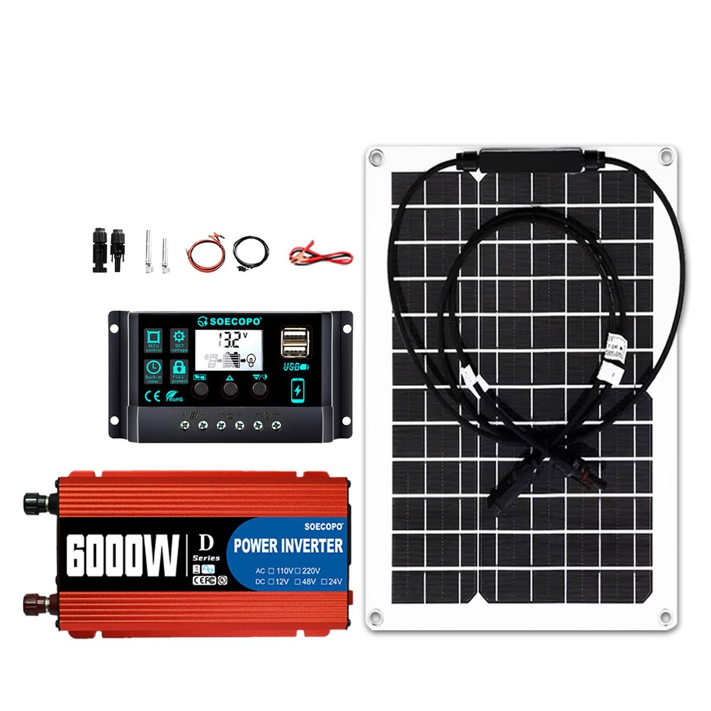 SOECOPO 6000W Solar System Complete Kit,12V DC to 110V/220V AC Inverter FlexibjN