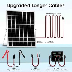 20W 12V Solar Battery Charger Maintainer with MPPT Controller for RV Marine Car