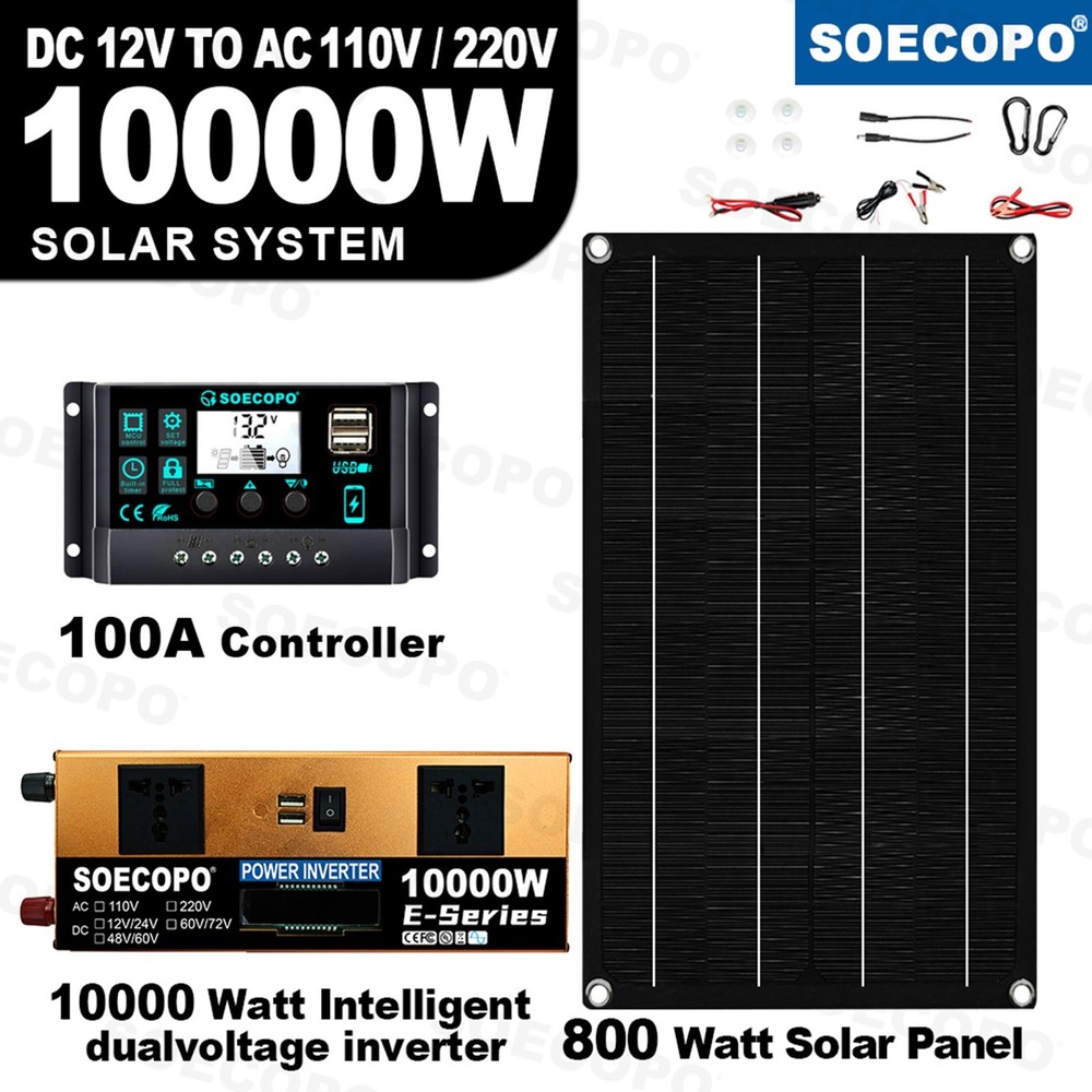10000W Inverter 800WSolar Panel Solar Power Generator 100A Home 110V Grid SystM5