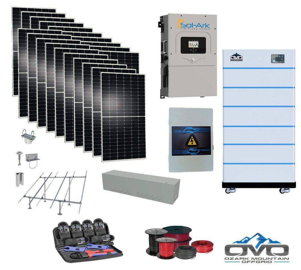 10KW Complete Offgrid Solar Kit – 15K Sol-Ark Inverter + 30.72KW OMO Stack Lithi