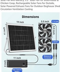 5.5” Solar Greenhouse Fan, 30W Chicken Coop Fan | Free Shipping