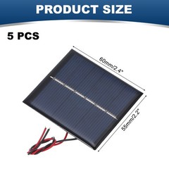 5 Pieces Mini Solar Panels 3V 0.45W 150mA with 2 Cables, 60x55mm for