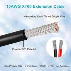10AWG 20FT XT60 Extension Cable 2 3 5 10 15 20 25 30 35 40 50 75 100FT XT60 Fema