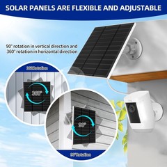 5W 5V Solar Panel Charger for Outdoor Wireless Cameras, Waterproof IP65, 10FT Ca