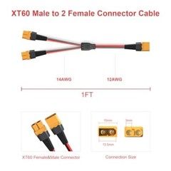 Xt60 Y Splitter12awg Xt60 1 Male To 2 Female Connector Cable For Uav Phantom Qua