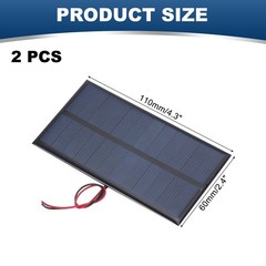 2 Pcs 6V 0.96W 160mA Mini Solar Panels with 2 Cable 110mm x 60mm