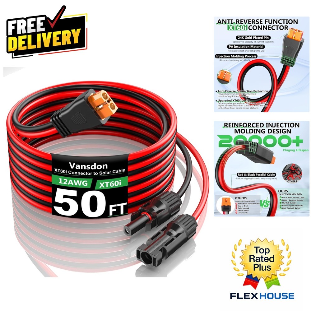 High-Efficiency 12AWG Solar to XT60i Charging Cable 50FT for Power Solutions