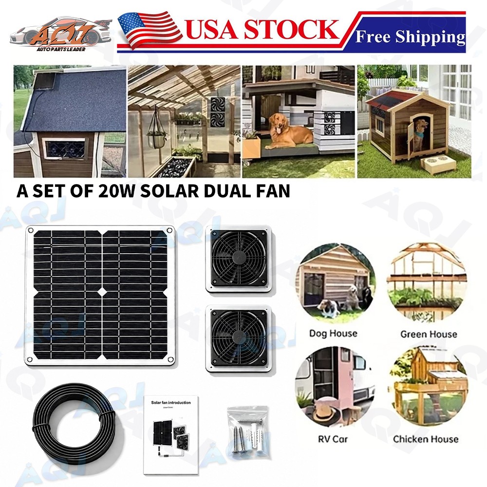 20W Solar Panel Fan Kit 30W For Chicken Coops, Greenhouses,Shed Cooling Down
