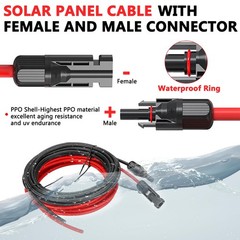 2×30 Feet Solar Panel Extension Cable- 10AWG Solar Cable Solar Panel Cable wi…