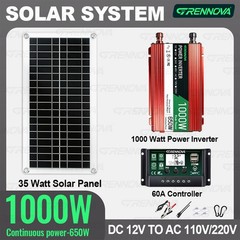Grennova 1000W Solar Kit 35W Panel 60A MPPT RV Home Cabin Backup Power