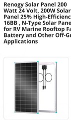 Renogy 200W 24V Monocrystalline N-Type 16BB Solar Panel RV Marine Farm