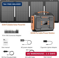 Portable Solar Generator, 300W Portable Power Station with Foldable 60W Solar Pa