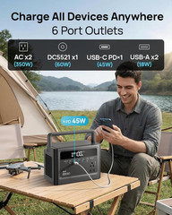Portable Power Station 350W, 230.4Wh Power Bank Lifepo4 Battery 110V Pure Sine W