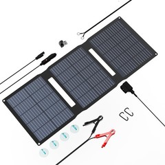 28W Foldable Solar Panel Trickle Charger Maintainer Kits – 12V DC & QC3.0 USB…