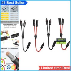 Solar Connector 10AWG 1 to 2 Y Branch Parallel Adapter Tool-Free IP68 Waterproof