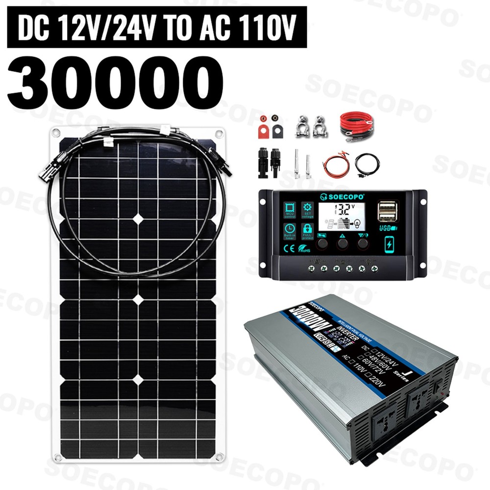 SOECOPO 30000W Peak Solar System Kit Flexible Panel for Camp Charger Off GridlN