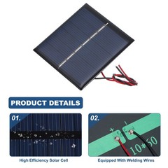 5 Pieces Mini Solar Panels 3V 0.45W 150mA with 2 Cables, 60x55mm for