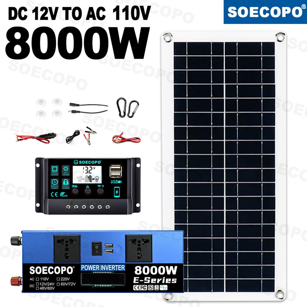 8000W Complete Solar Panel Kit Solar Power Generator 100A Home 110V/220V SysteOy