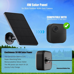 4 Pack Solar Panel for Blink Camera 2K+/4, 4W Solar Panel Charger Compatible wit