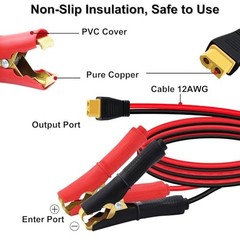 XT60 to Alligator Clip Cable 12AWG 30A XT60 Female to Alligator Clips 3 m/10 ft