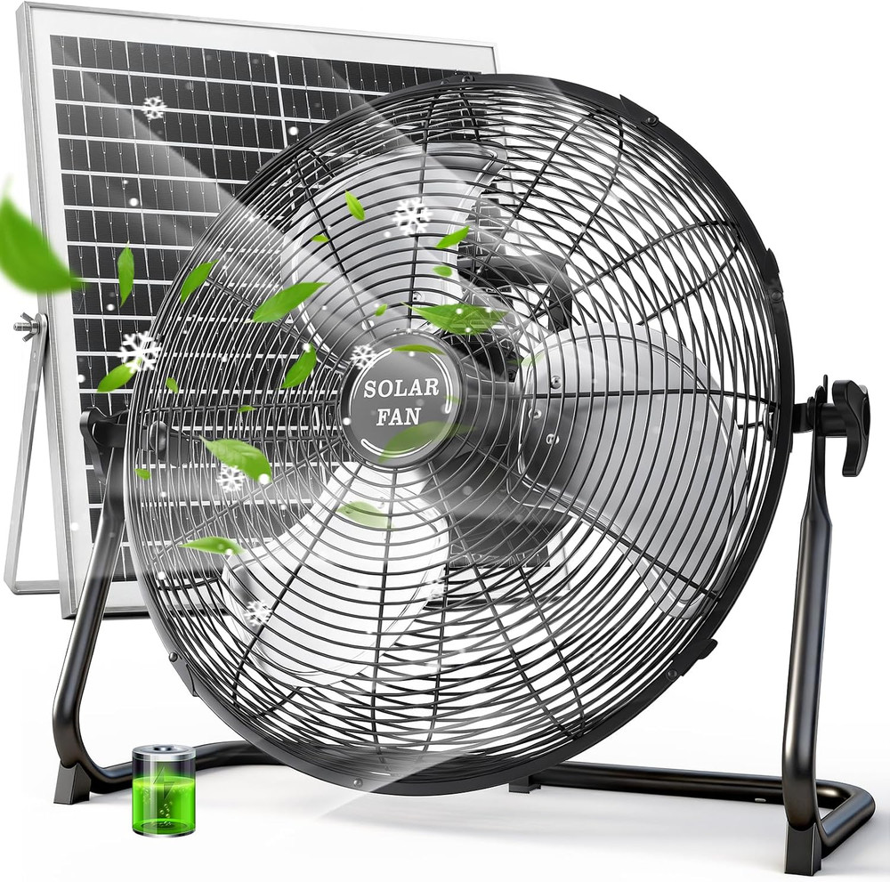 18” Solar Powered Fan with 30W Solar Panel, Portable Solar Operated Outdoor Flo