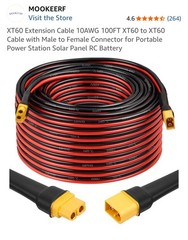 MOOKEERF XT60 Extension Cable 10AWG 100FT Male to Female RC Battery Solar