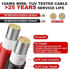 Oududianzi 100FT Solar Panel Wire 10AWG Tinned Copper PV Cable