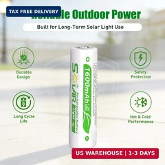 12 Pack AA Rechargeable Batteries for Solar Lights, 1600mAh NiMH 1.2V Precharged