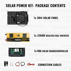 Grennova 2200W Solar System 50W Panel 12/24V To 110/220V Inverter 60A Controller