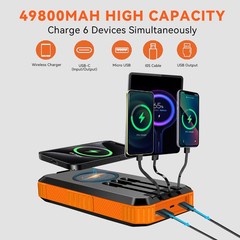 Yelomin Solar Power Bank, 49800mAh Portable Charger with Built-In 3 Charging Cab