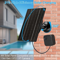 Solar Panel for Blink Outdoor 4/3/XT2/XT Camera, 4W High-Efficiency Solar Charge