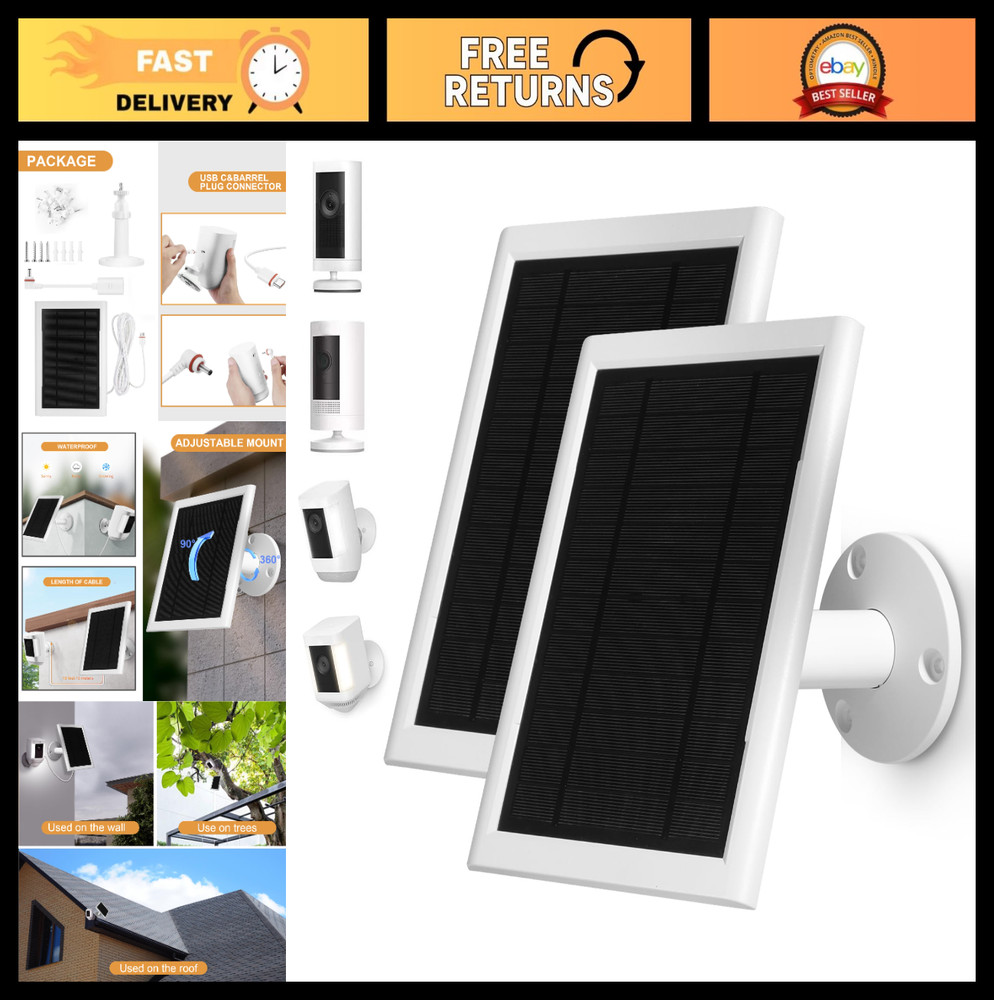 5W Solar Panel for Ring Camera & Stick Up Cam – 10ft Cord, IP65 Waterproof, 2-Pa