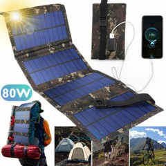 80W Solar Panel Kit USB 12V Battery Charger Folding Portable Power Bank IP65 US