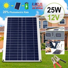 Outdoor Solar Panel 12V 25W Car Battery Charger IP68 Waterproof w/ 3.0A Dual USB
