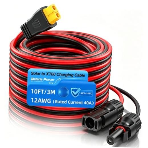 10FT/3M Solar Panel Cable 12AWG Solar Panel Connector to XT60 Charge Adapter