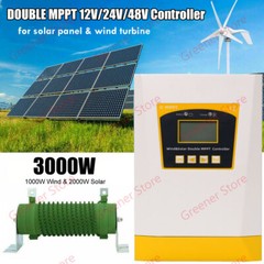 MPPT 3000W Wind Solar Hybrid Charge Boost Controller 12V 24V 48V Regulator +Dump