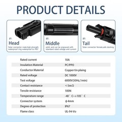 10A Solar Panel Fuse Holder 1000V Waterproof Inline Fuse with Connectors Pack of
