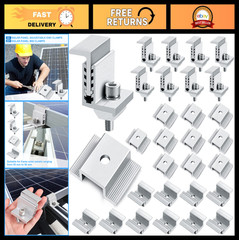 Adjustable Solar Panel Bracket Set – 28 Aluminum Mid Clamps for 32-50mm Mounting