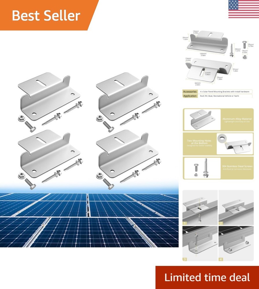 4PC Rust-Resistant Solar Panel Z Brackets – Easy Install for RV, Boat, Yacht