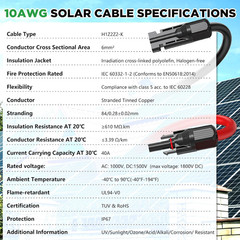 Oududianzi Solar Extension Cable 50Ft, Solar Wire 10AWG, 10 Gauge Tinned Copper