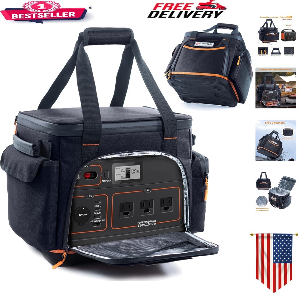 Portable Waterproof Case for Jackery Explorer 1000 – Multiple Accessory Pockets