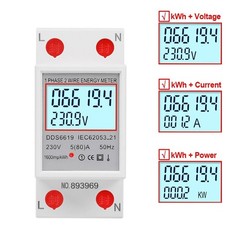 LCD Energy Meter for Din Rail Usage with Voltage Current 80A Monitoring