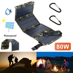 80W USB Solar Panel Folding Power Bank Outdoor Camping Hiking Phone Charger USA