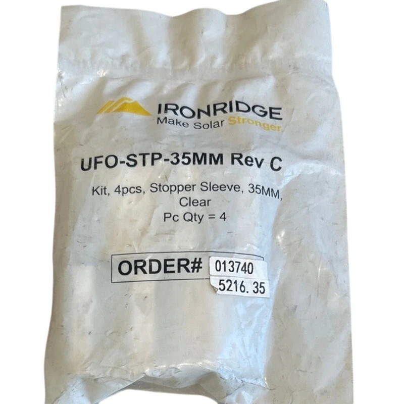 New 4-Pack Ironridge UFO-STP-35MM Rev C Clear Silver Solar Panel Stopper Sleeves