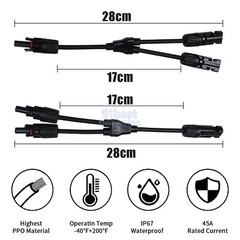 Solar Panel Y Branch Cable Connection Waterproof Adapter Connector Extension