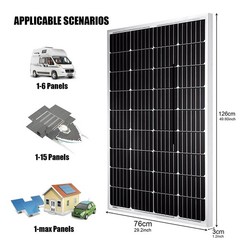 600W 12V Mono Solar Panel PV Panel Solar Camping Garden Rooftop Marine Off Grid